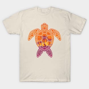 Tropical Sunset Sea Turtle Design T-Shirt